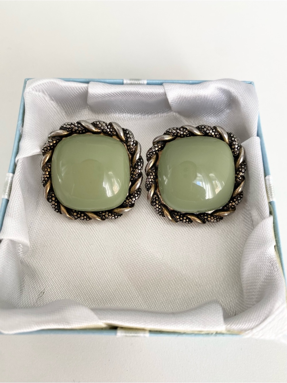 Green Chunky Round Square Stud Earrings